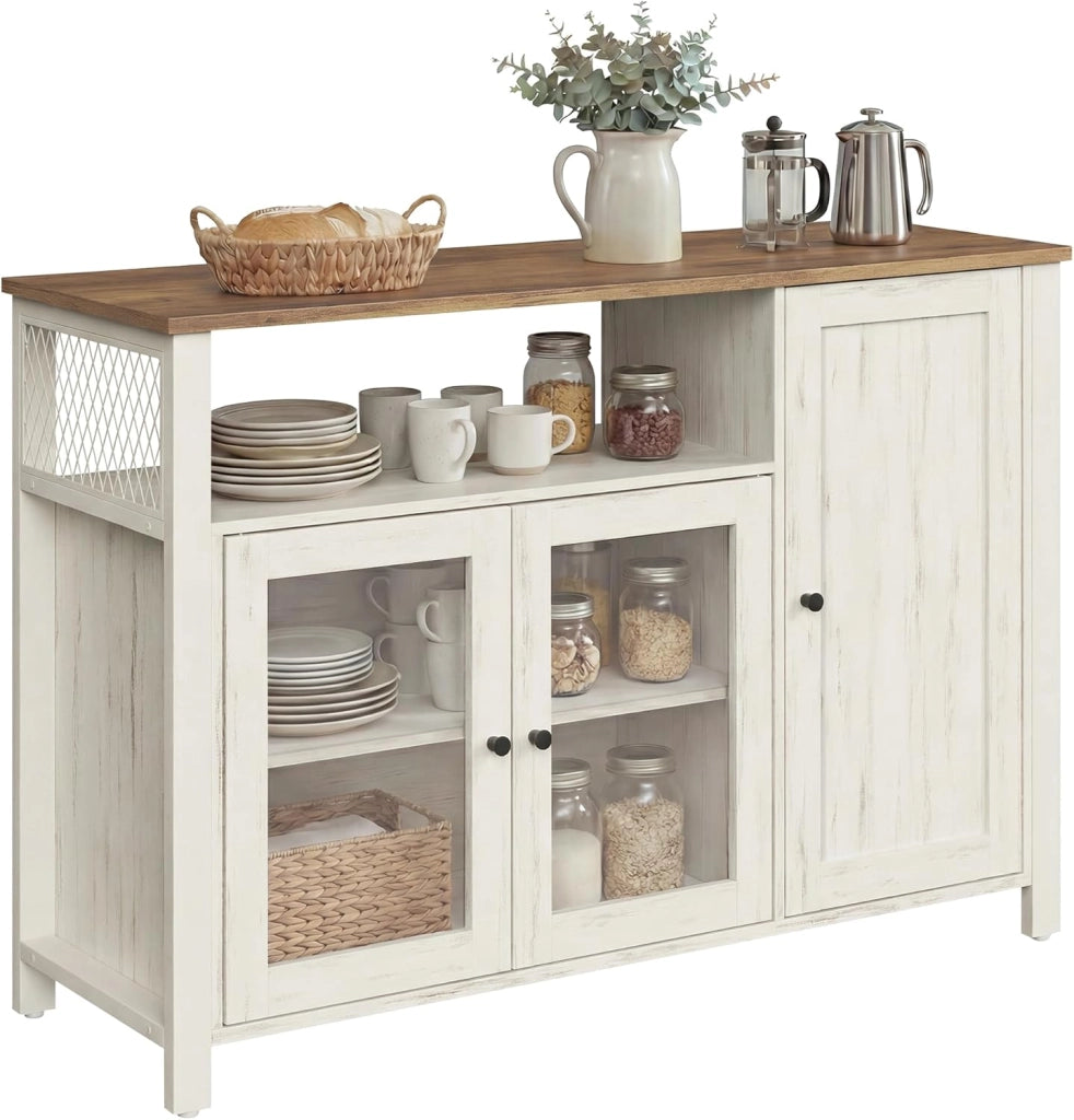 VASAGLE Credenza, Mobile da Cucina, Mobile Contenitore, con 3 Ante, per Soggiorno, Cucina, Sala da Pranzo, 33 x 110 x 75 cm, Stile Country, Marrone Cammello e Nero Inchiostro LSC096B50
