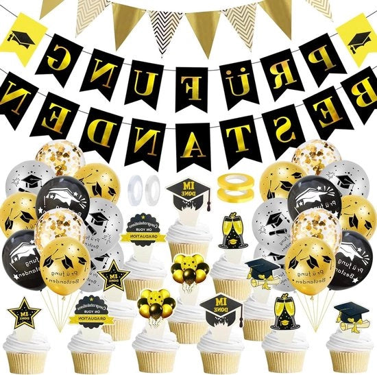 Set di Graduazione per Festa di Compleanno - Bandiera, Lanciatore, Palloni - 2024 - Diploma di Laurea - Decorazione della Torta