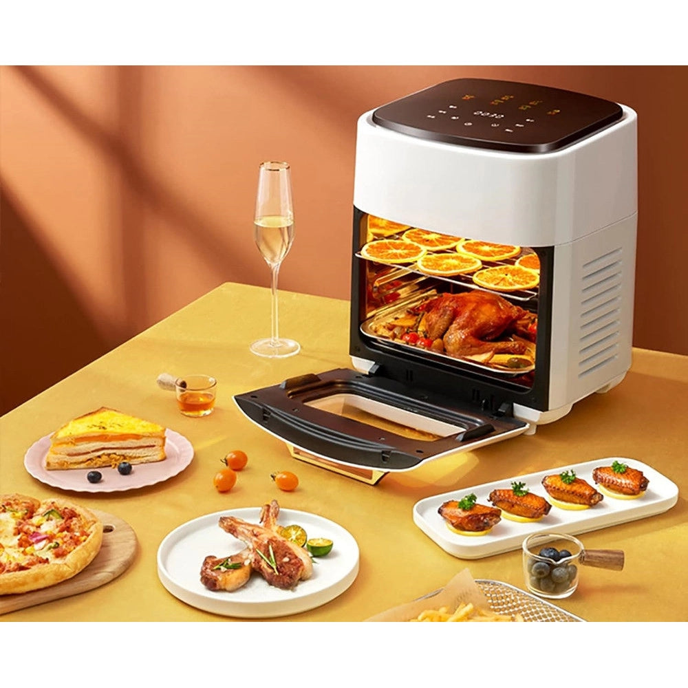 Trade Shop - Friggitrice Ad Aria Multifunzione Forno 15lt Senza Olio Cestello Antiaderente 10 Programmi -