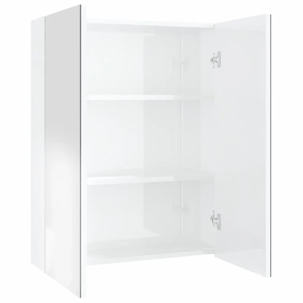 Armadietto a Specchio per Bagno-Mobiletto a specchio 60x15x75 cm MDF Bianco Lucido