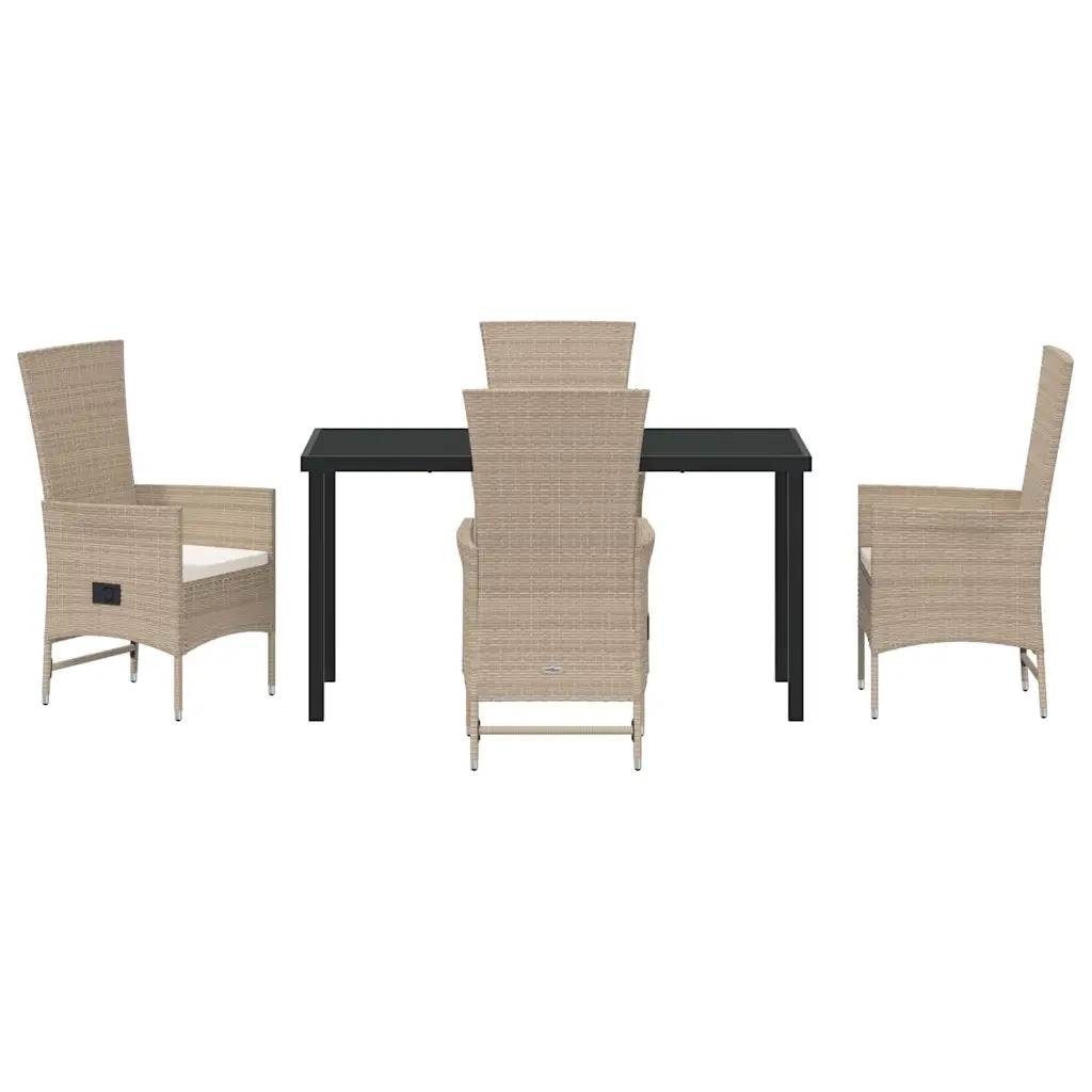 Set da Pranzo per Giardino con cuscino 5 pcs Beige polyrattan 3379466
