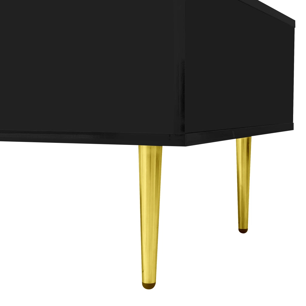 Tavolino da Caffè con 2 Cassetti; Finitura Lucida Nera con Dettagli in Metallo Oro; in MDF; 100×60×41;5 cm