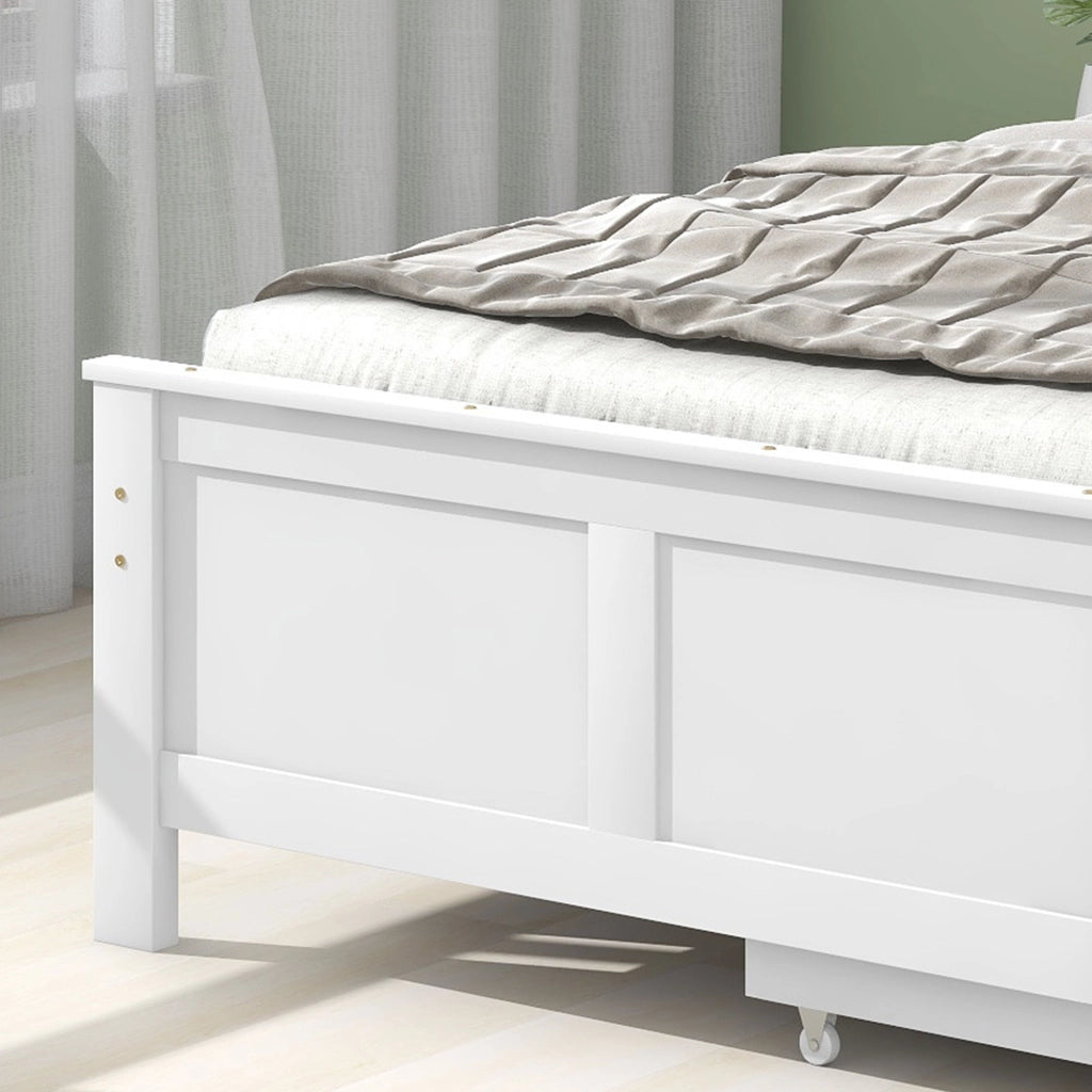 Letto con Cassetti 90x200 cm; Letto Singolo - 2 Cassetti - in Legno Massello - Bianco
