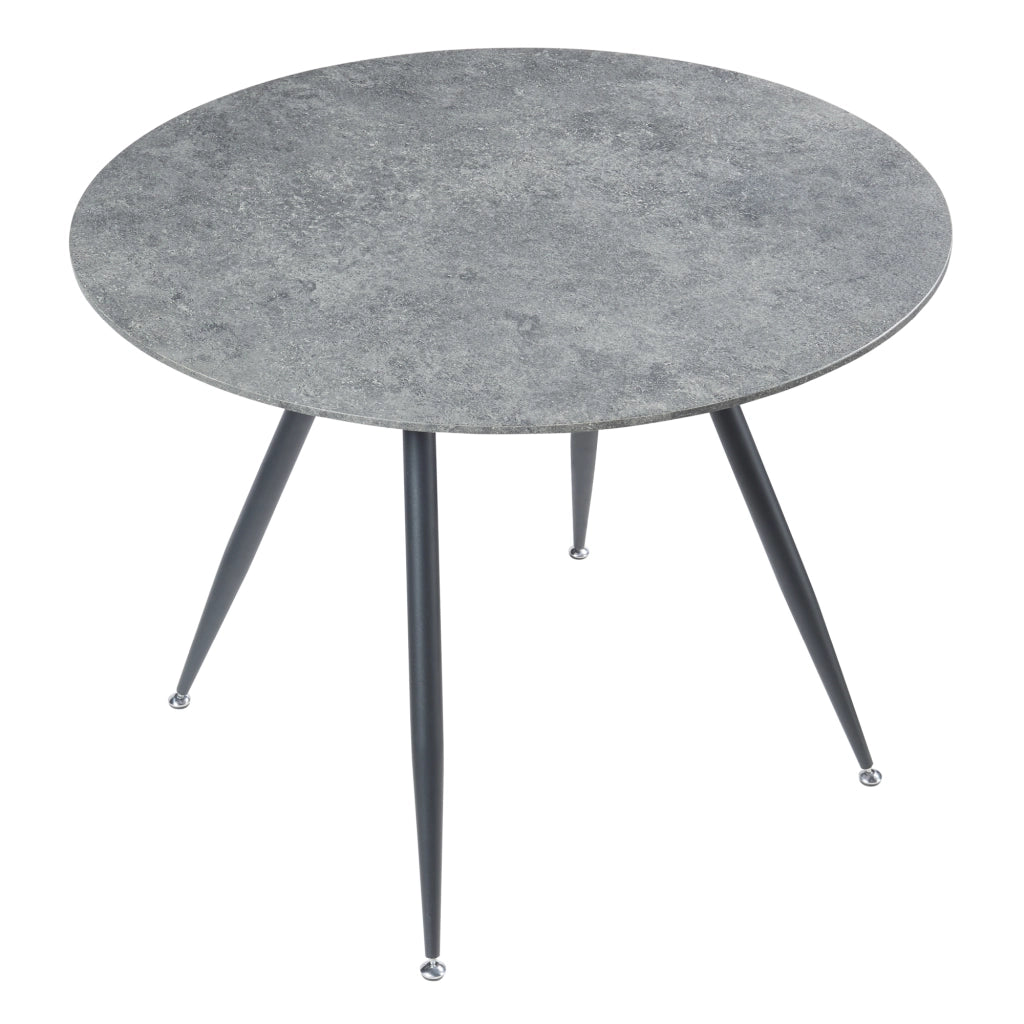 Set da Pranzo Fitjar Tavolo con Piano Rotondo Ø100 cm Effetto Cemento e 4 Sedie Effetto Velluto Grigio Scuro [en.casa]
