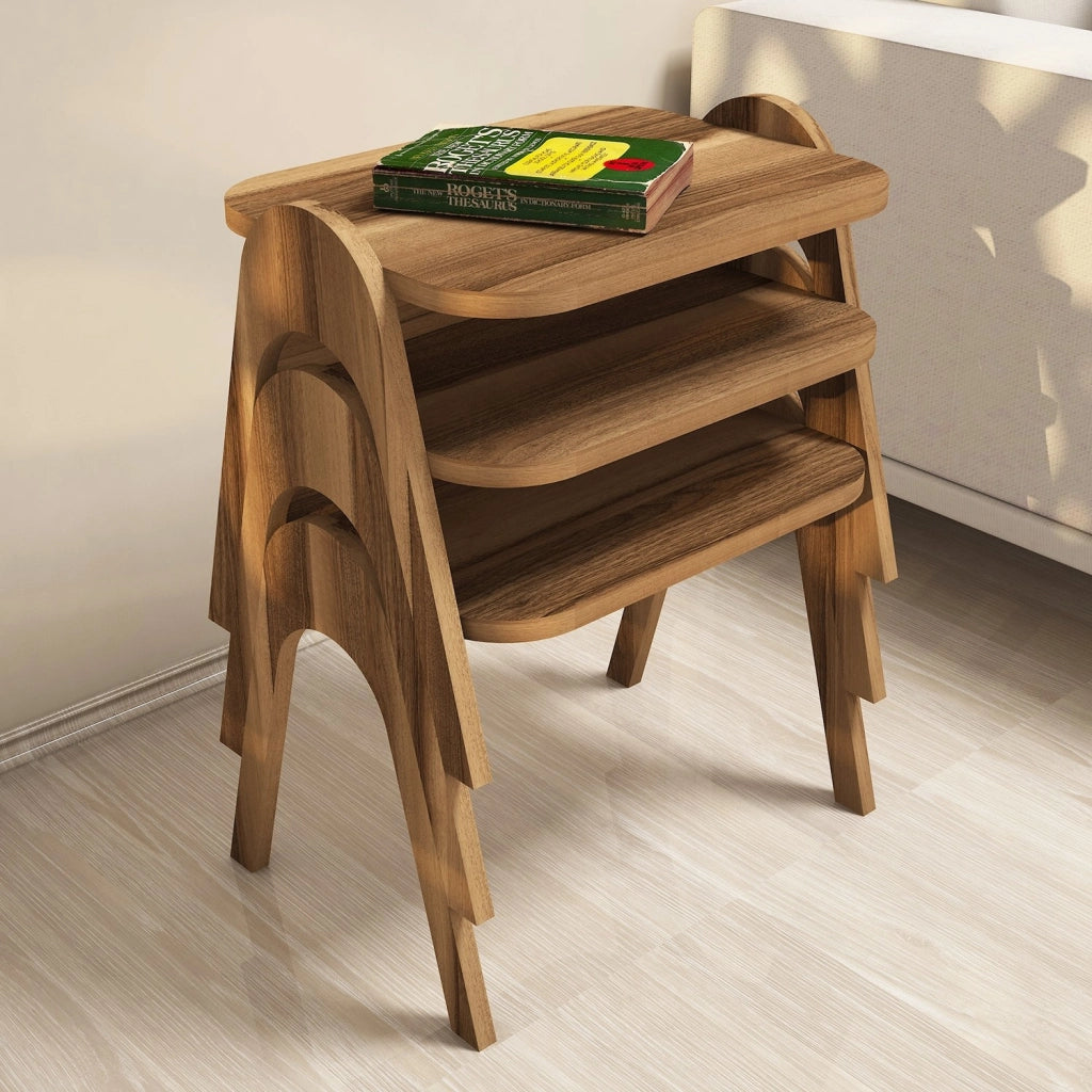 Cerrione, Tavolino da Salotto set 3 Pezzi, 49x36x42h cm Marrone Noce