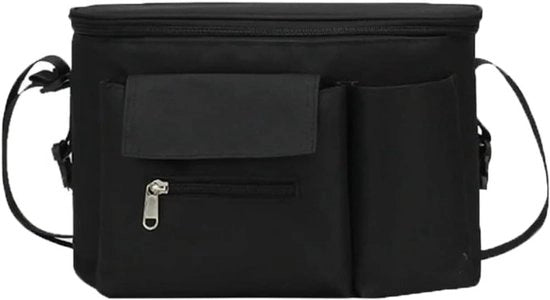 Organizzatore di carrozzina per bambini con contenitori per bevande e cinturino a spalla - Impermeabile - Nero