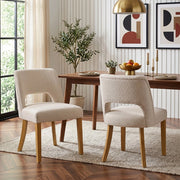 Sedie da Pranzo in Tessuto di Lino ¨C Xylo ¨C Beige, Gambe in Legno Massello, Stile Moderno