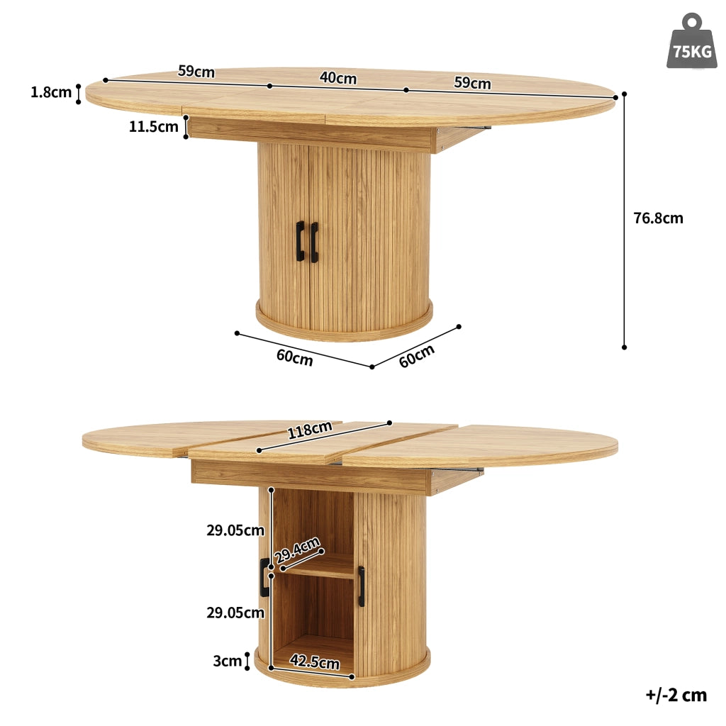 Tavolo da Pranzo Rotondo Allungabile ¨C MINIMAL ¨C Legno, 118-158 cm, 6 Persone