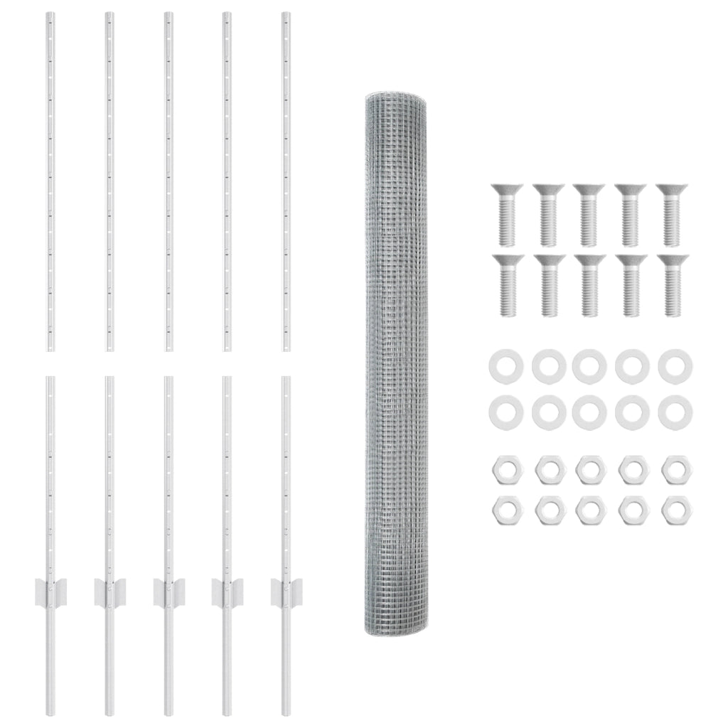 Recinzione in Filo Saldato con 10 U Post Argento 1,2x10 m Acciaio