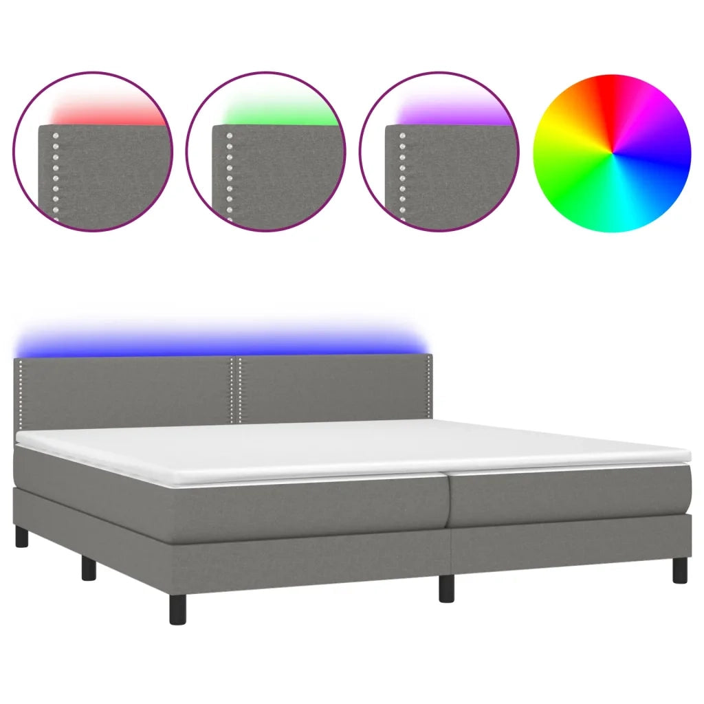 Letto a Molle Materasso e LED Grigio Scuro 200x200cm in Tessuto 3133102