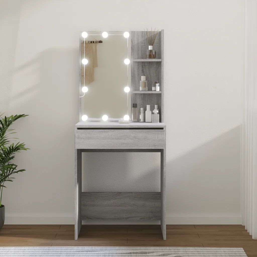 Toeletta | Tavolo da Trucco con LED Grigio Sonoma 60x40x140 cm