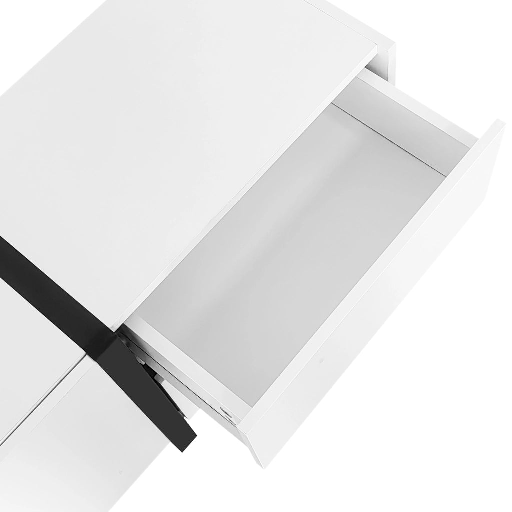 Mobile TV 170x30x39 cm; finitura lucida con 3 ante; 1 cassetto e ribalta; truciolato bianco