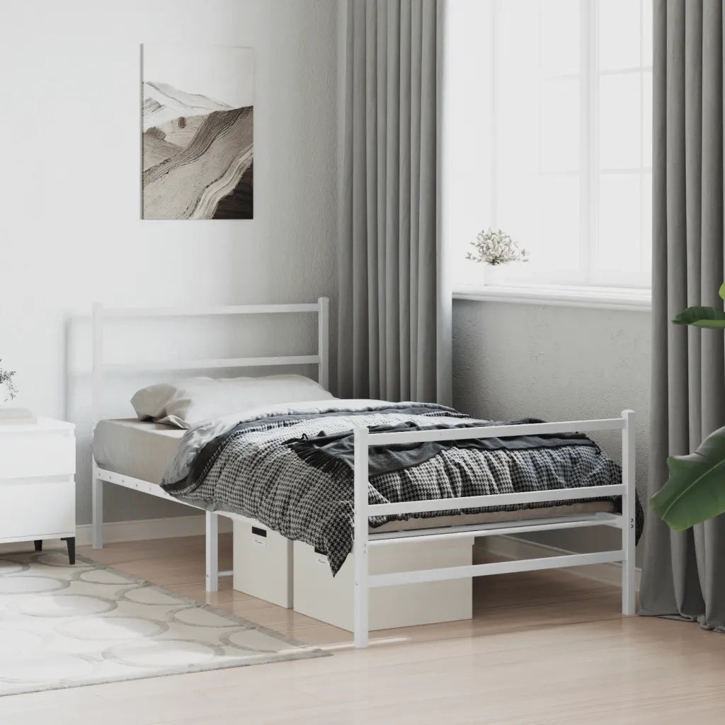 Giroletto con Testiera e Pediera-Struttura Letto Metallo Bianco 100x190 cm 914514