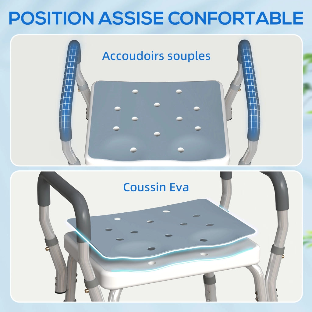 Sgabello da doccia con braccioli ¨C zephmum ¨C regolabile in altezza antiscivolo blu