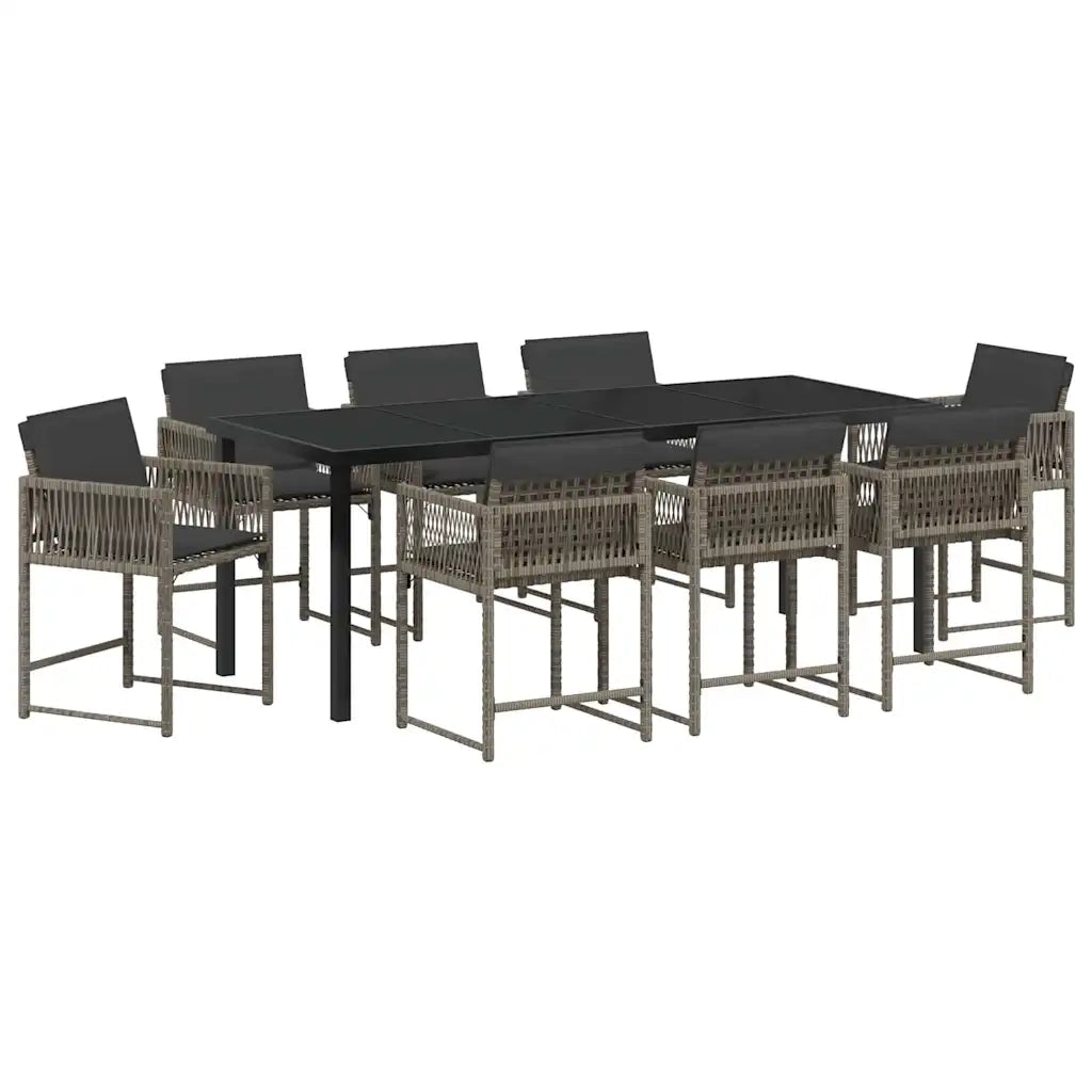 Set da Pranzo per Giardino 9 pcs Grigio polyrattan 3380752