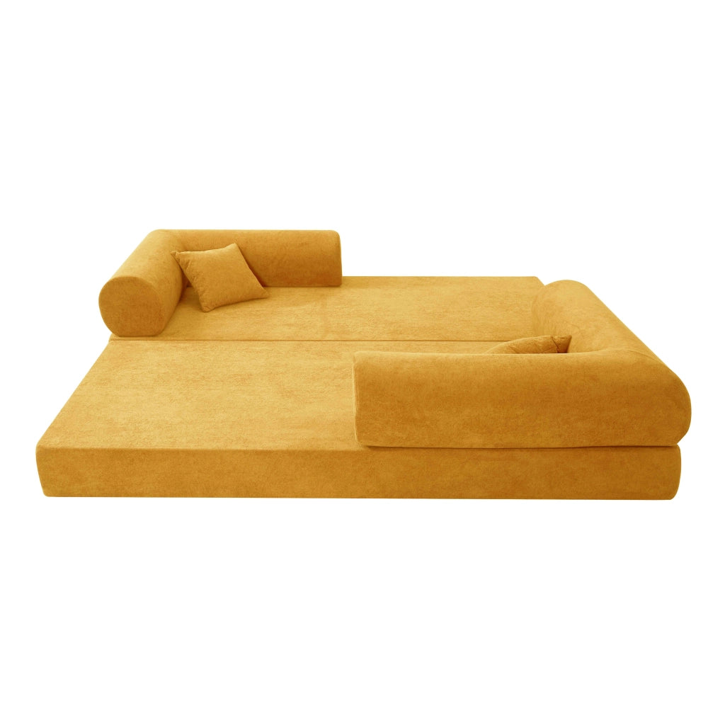 Oviala - Divano letto 2 posti in tessuto con cuscini modulari giallo L 204 cm