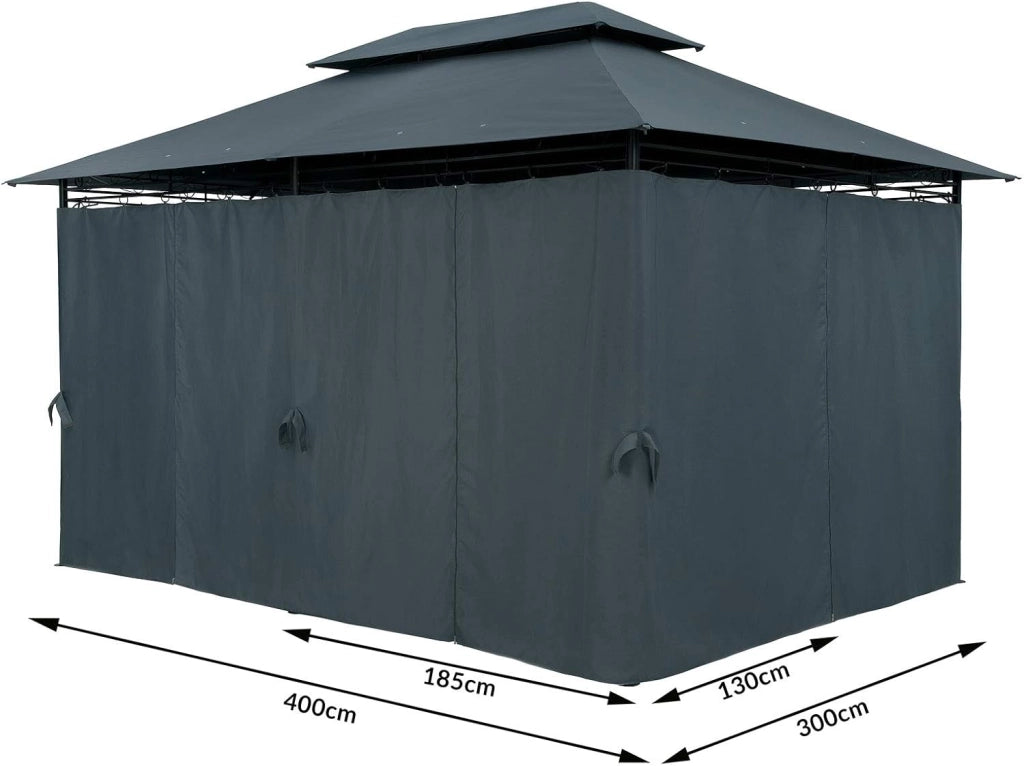 Gazebo Topas Padiglione 3x4m in Metallo Resistente Idrorepellente con Pannelli Laterali Tendone da Giardino Feste