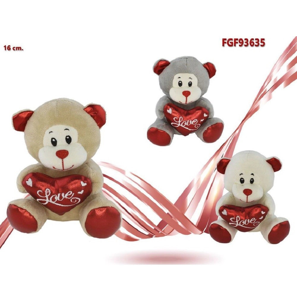Trade Shop - Peluche Orsetto Con Cuore Scritta Love Lamè 16 Cm San Valentino 3 Col.ass. 93635 -