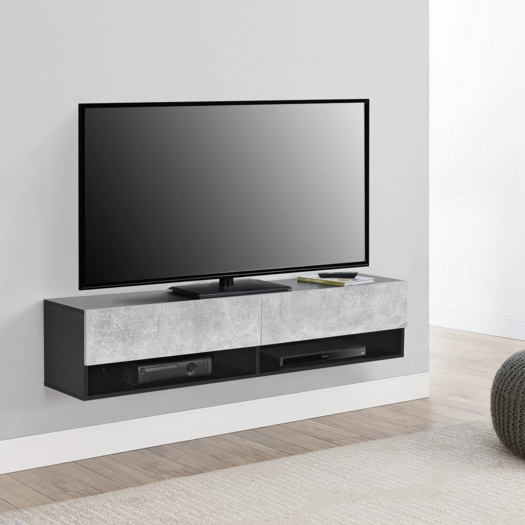 Mobile Porta TV Halmstad da Parete con Ante a Ribalta 140 x 31 x 30 cm - Nero/Effetto Cemento [en.casa]
