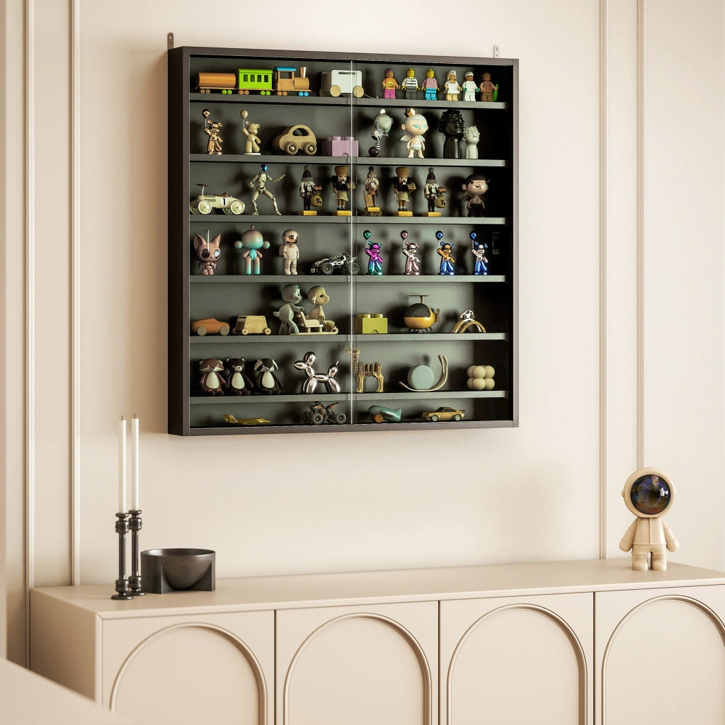 Bacheca Vetrina a Muro con 6 Ripiani Regolabili 80x9.5x83 cm in Legno Nero