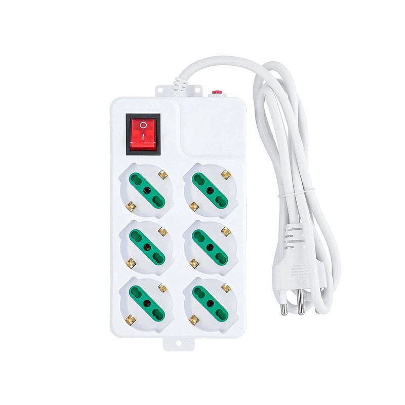 Multipresa Ciabatta Elettrica Con 6 Prese Schuko 10/16A Interruttore Spina 16A Cavo 1,5M Bianco
