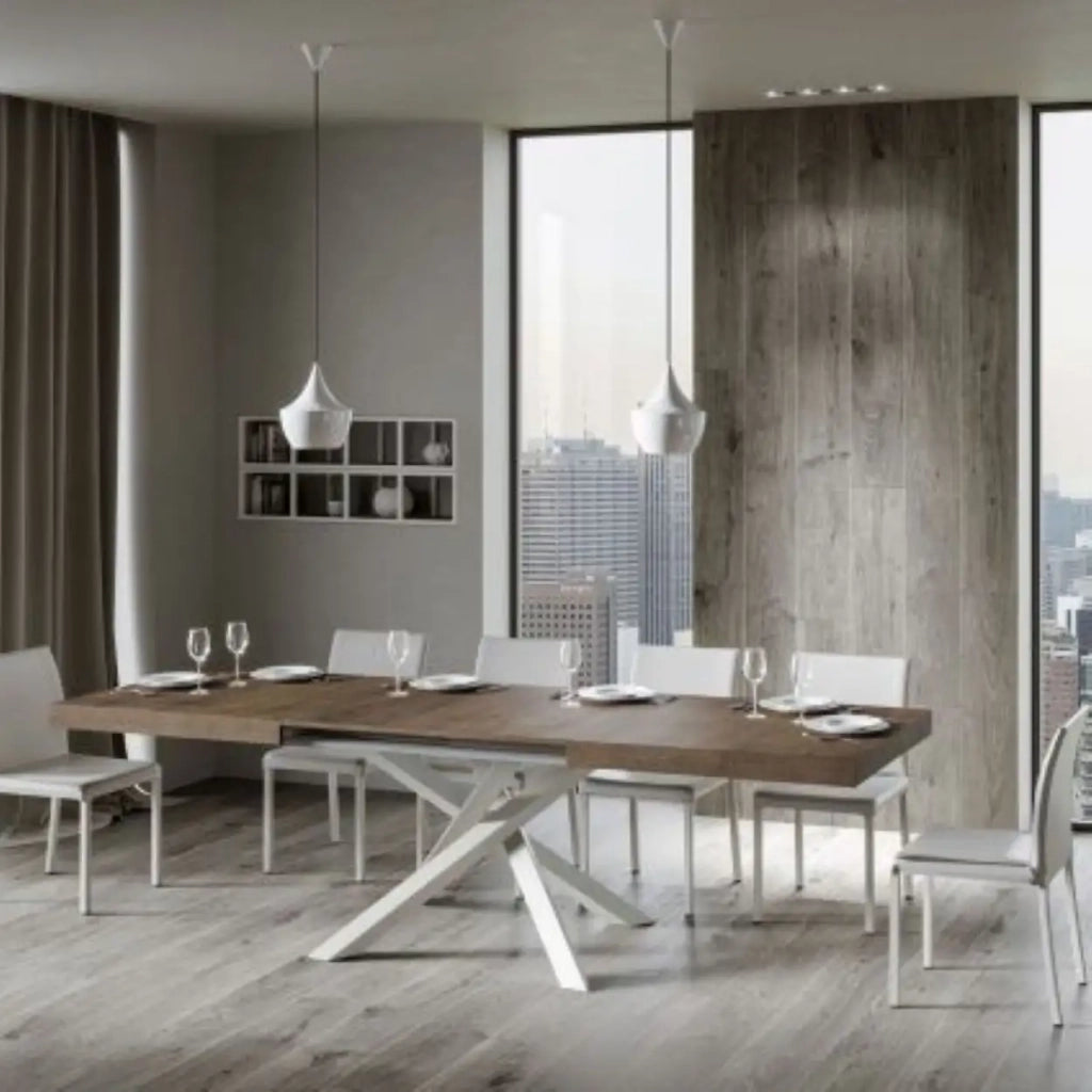 Tavolo allungabile 200/304x90 cm Volantis colore noce gambe bianche