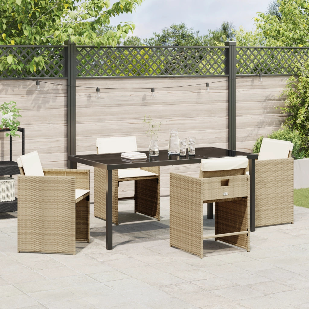 Set di 5 mobili da pranzo da giardino con cuscini - Polyrattan beige