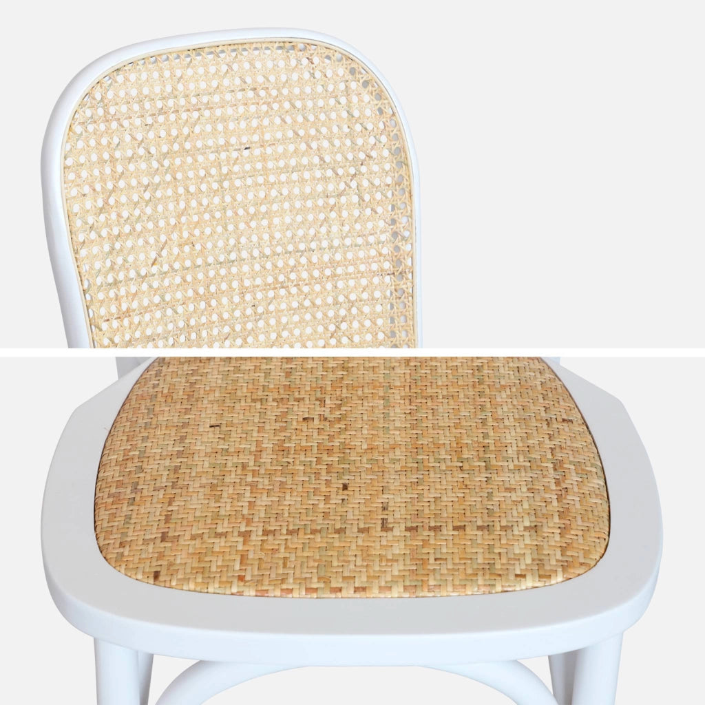 Set di 4 sedie in legno e rattan vintage , bianco