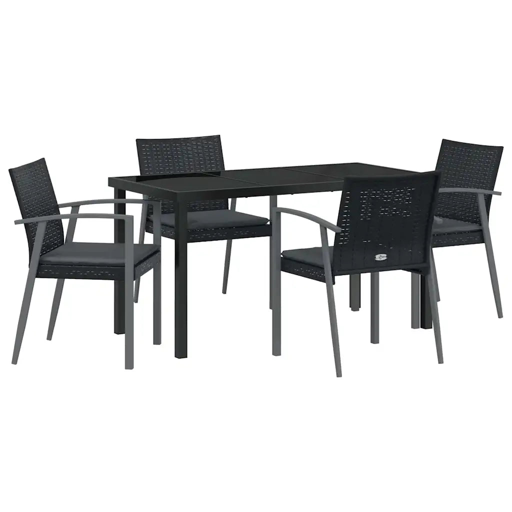 Set da Pranzo per Giardino 5 pcs Nero e Grigio Rattan in PE 3379067