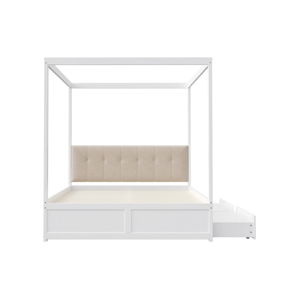 LETTO a tenda 140x200 cm con 2 cassetti e testiera imbottita bianco