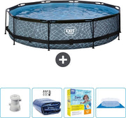Piscina Rond Stone Frame - 360 x 76 cm - Inclusa Pompa Parziale - Kit Manutenzione - Copertura Fondamentale - Ora ancora più conveniente