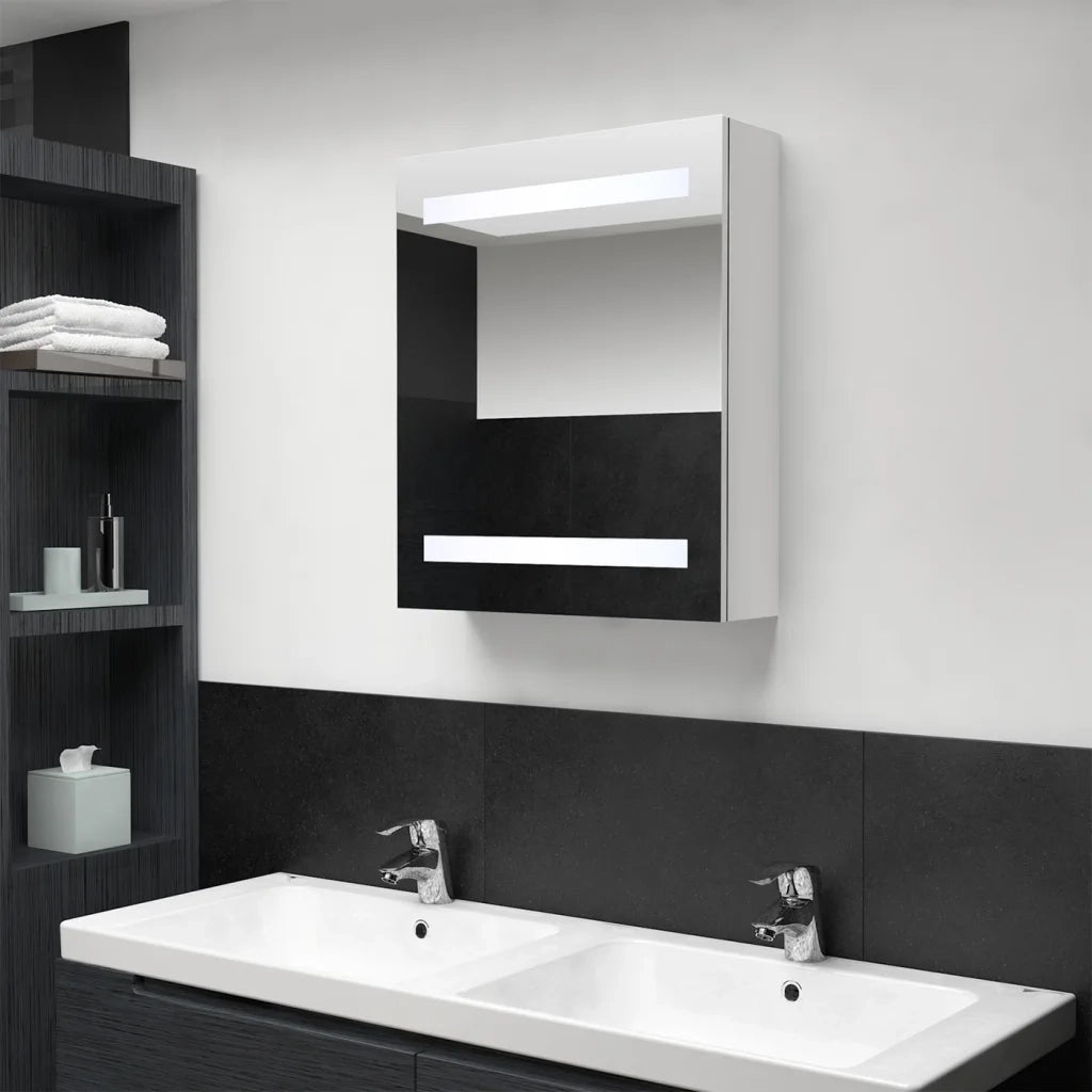 Armadietto Bagno | Armadio da bagno con Specchio e LED Bianco Lucido 50x14x60 cm