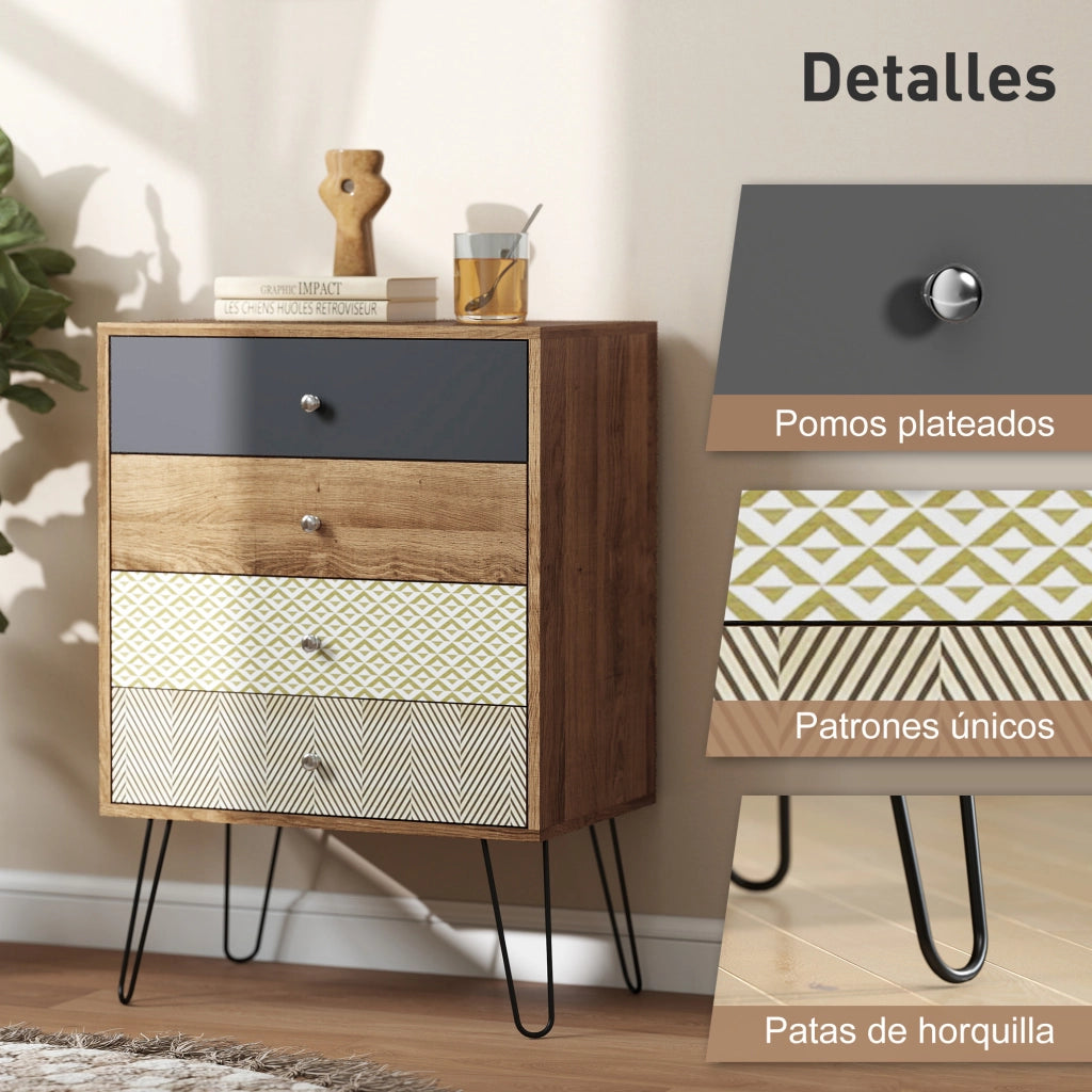 Cassettiera con 4 cassetti ¨C Xylo ¨C Gambe a forcina in acciaio stile bohemien multicolore 60x39x86 cm