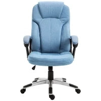 Sedia da Ufficio Girevole con Altezza Regolabile, effetto Lino, 66x75x110-120 cm, Azzurro