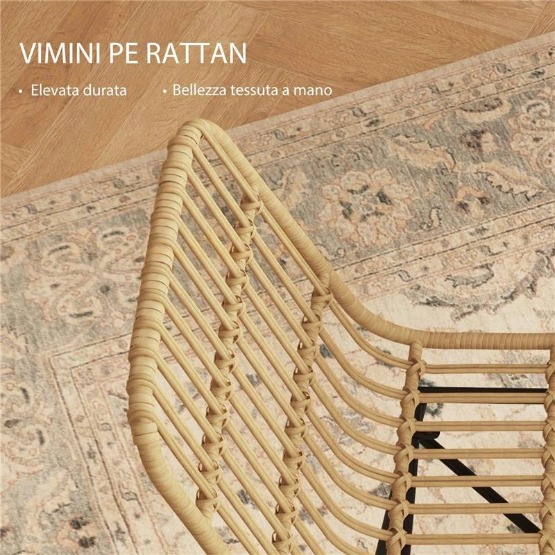 SET 2 SEDIE PER CUCINA E SOGGIORNO STILE BOHO IN RATTAN PE E ACCIAIO, 45X57X83 CM, GIALLO