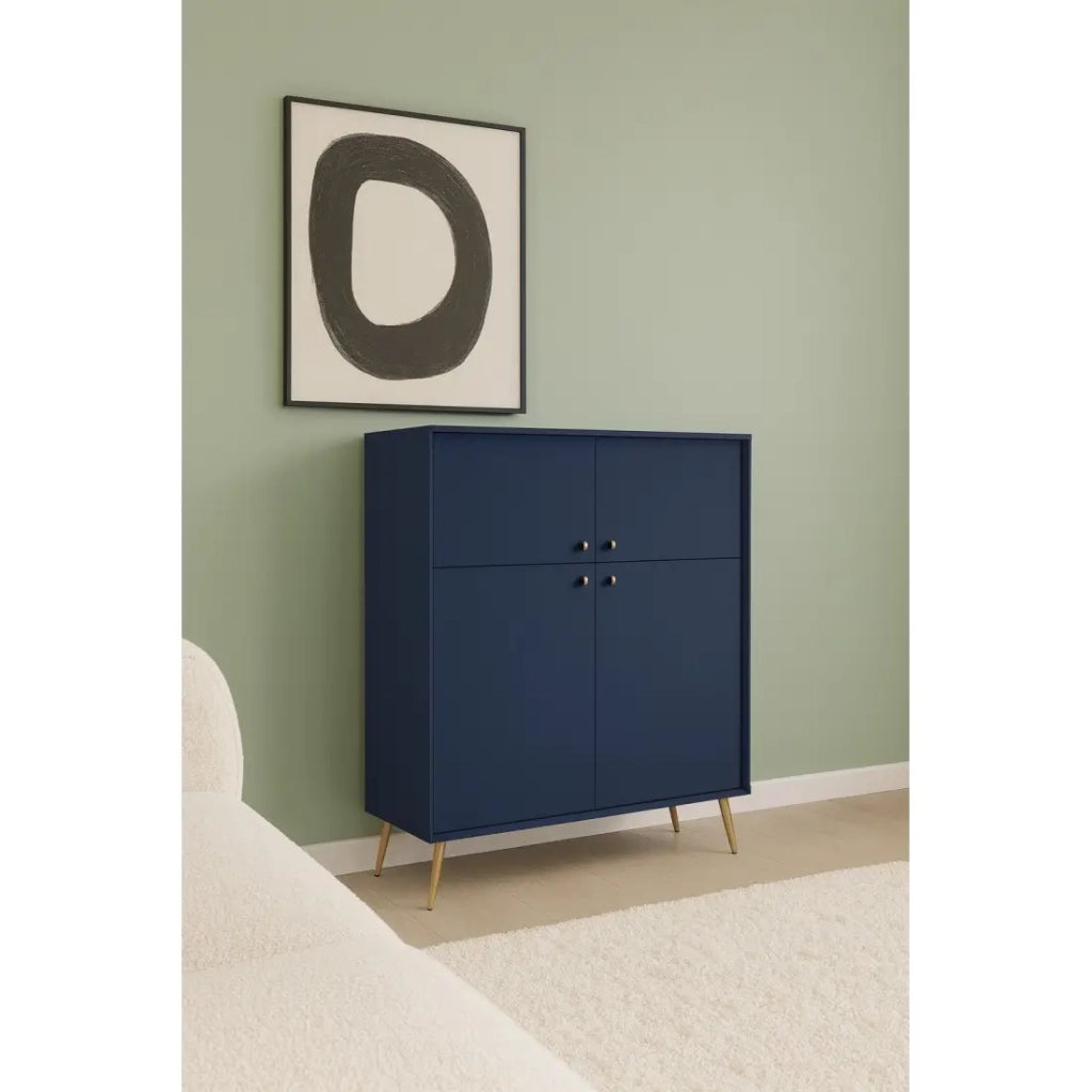 Buffet alto design AZURÉA – 2 ante battenti – Blu profondo – 105x122x41 cm