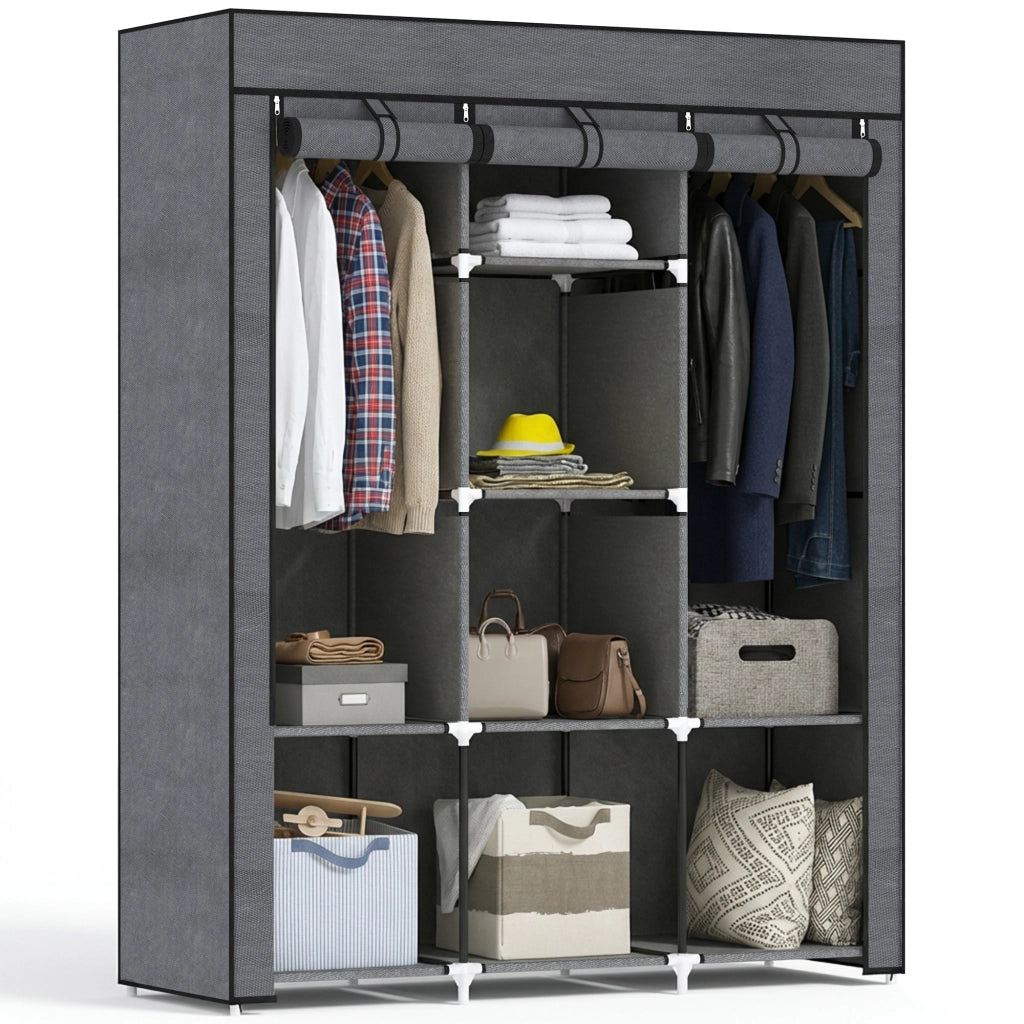 Armadio guardaroba con ante e ripiani ¨C zephmum ¨C grigio 90x51x200 cm