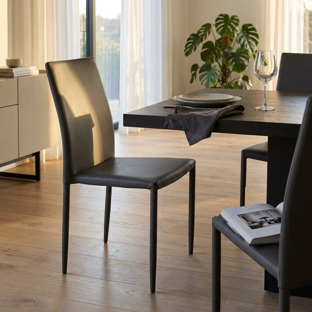 Sedia da Pranzo Moderna in Ecopelle Acciaio cm 41x43x90 - RACHEL