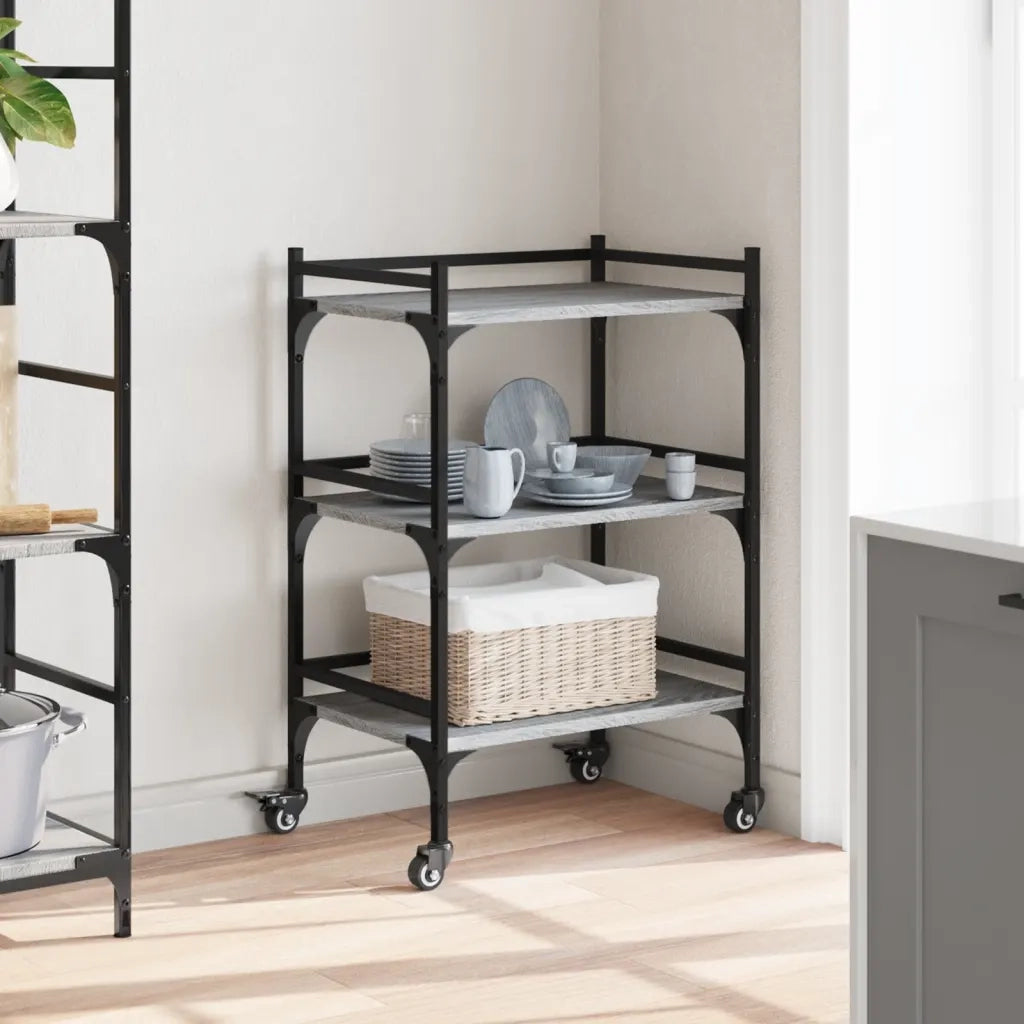 Carrello da Cucina Grigio Sonoma 50x35x75,5cm Legno Multistrato 842349