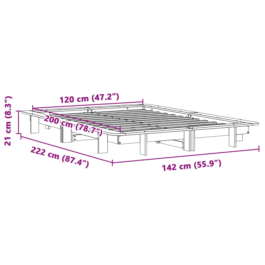 Letto matrimoniale | Letto per adulti | Letto senza Materasso Marrone Cera 120x200 cm in Legno di Pino