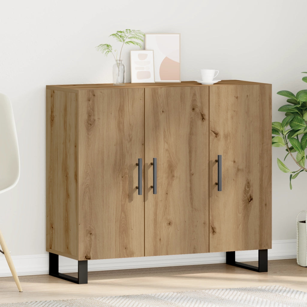 Credenza con 3 Ante Rovere Artigianale 90x34x80 cm Legno Ingegnerizzato