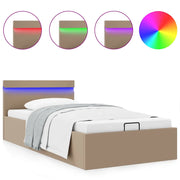Letto singolo | Letto per adulti | Giroletto Idraulico con LED Cappuccino Similpelle 90x200 cm