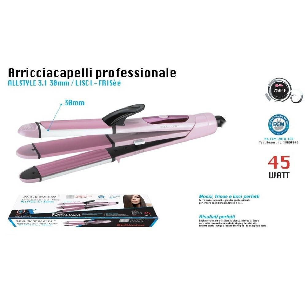 Trade Shop - Arricciacapelli Professionale Piastra 3in1 Pi-ca014 Capelli Mossi Lisci Frise 45w -