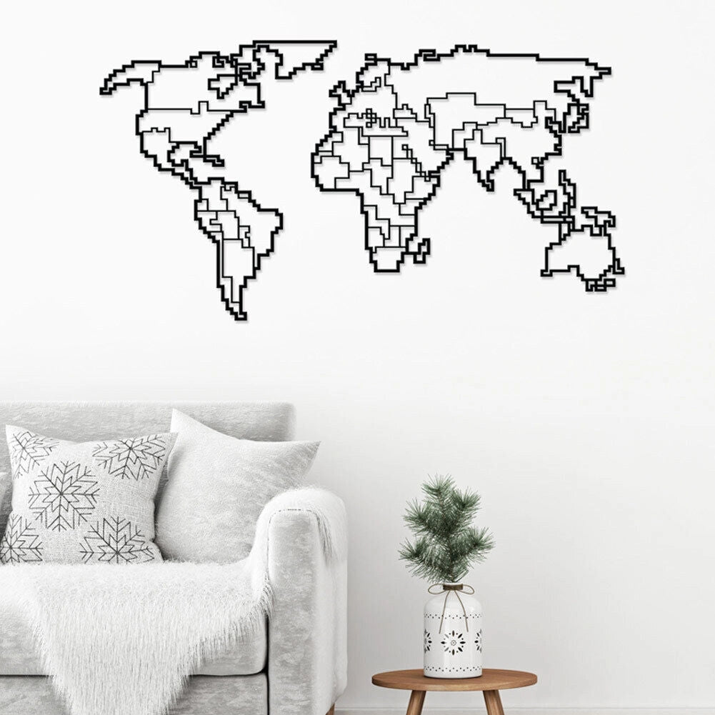 Decorazione Artistica Mappa Mondo Pixellata Metallo Nero da Parete 100 x 52H cm