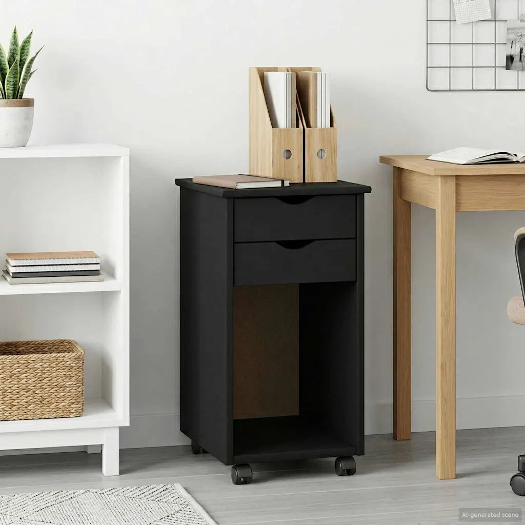 Mobile con Ruote Nero 34 x 39 x 65,5 cm Legno di pino massiccio
