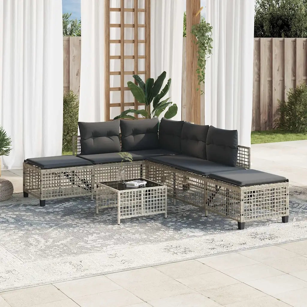 Divani da Giardino ad Angolo 3 pz Cuscini Grigio in Polyrattan
