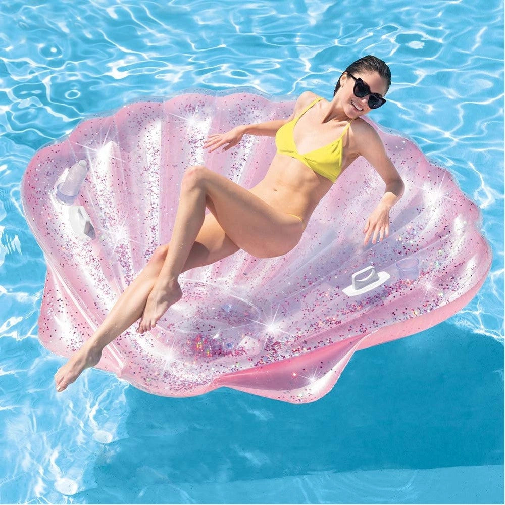 Trade Shop - Materassino Isola Gonfiabile Conchiglia Glitter Pvc Mare Piscina 178x165cm -