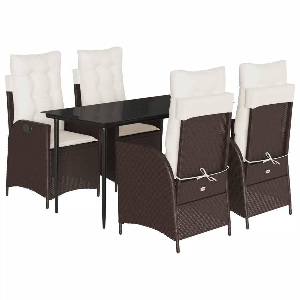 Set da Pranzo da Giardino 5pz con Cuscini in Polyrattan Marrone 3213197
