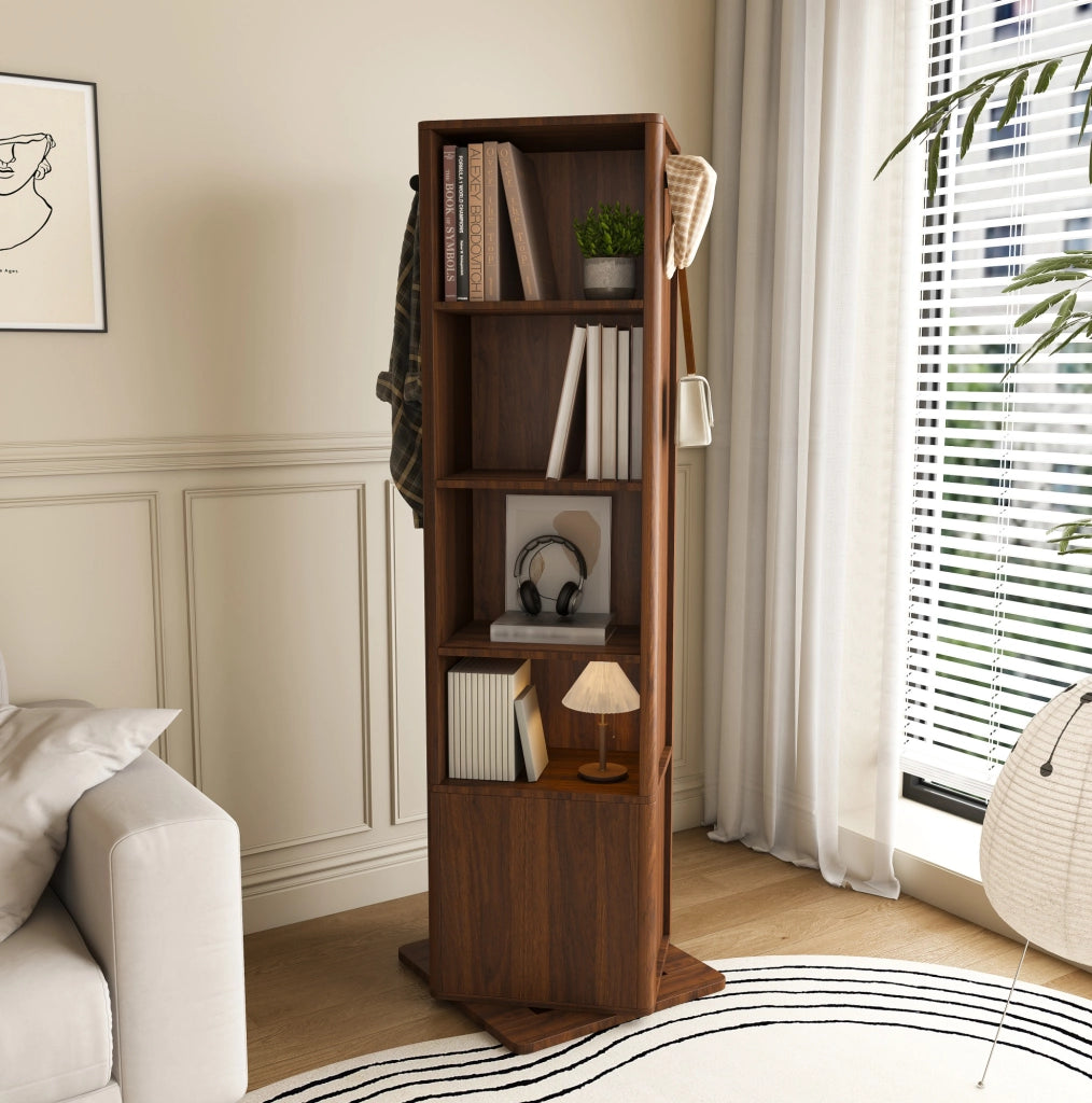 Armadio specchio girevole 4 in 1 con contenitore; 50x50x170 cm; MDF effetto noce