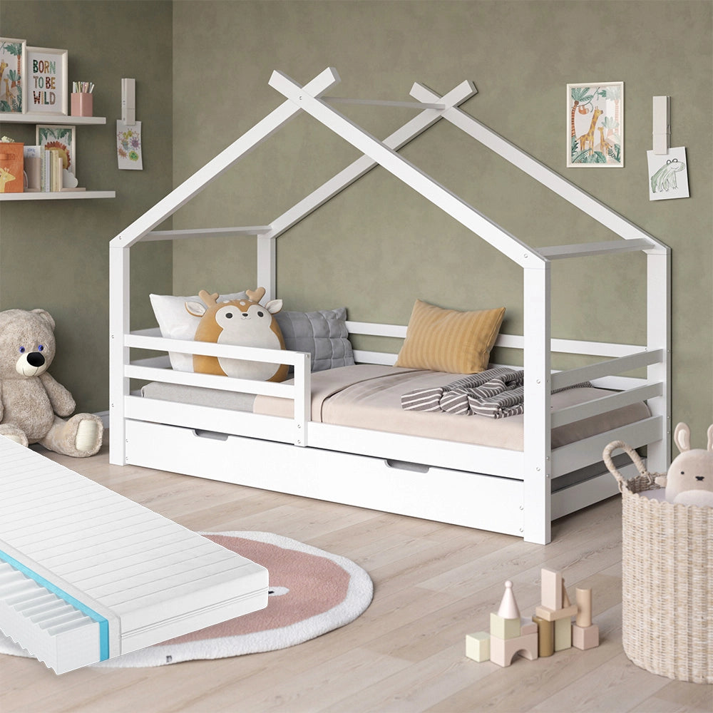 Vitalispa Letto montessori bambini Bianco 200 x 90 cm con letto e materasso per ospiti